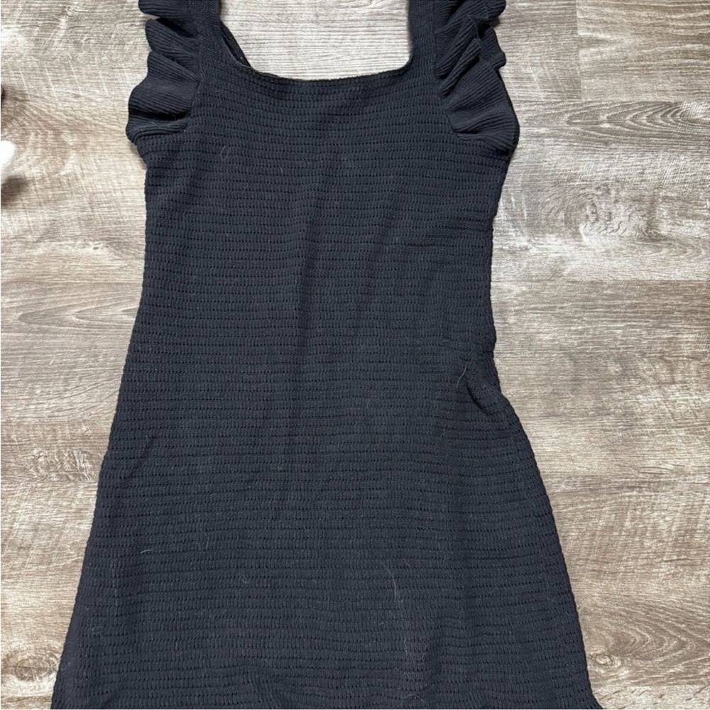 Anthropologie Black Knit Crochet Ruffle Sleeve Mini Dress - Picture 8 of 8
